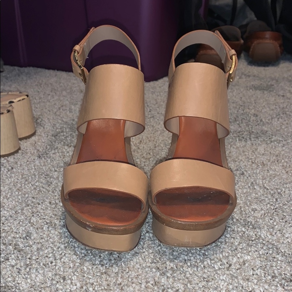 Tory Burch Nude Tan Leather Wedge Sandals
